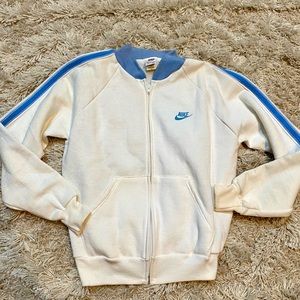 Vintage 70s/80s Nike Sportswear ivory blue swoosh Zip up Sweatshirt jacket